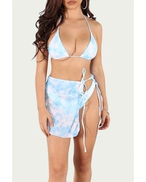 LOVE J STYLE Tie-Dye Three-Piece Bikini Set - Blue