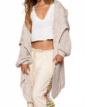 Pol Twist Weave Shawl Collar Balloon Sweater Cardigan - White