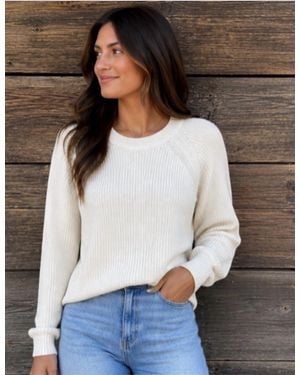 Autumn Cashmere Scallop Shaker Crew Sweater - White