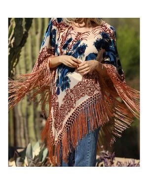 Angie Velvet Fringe Poncho - Multicolor