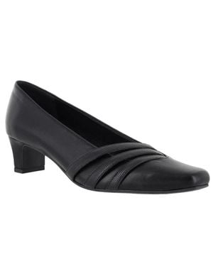 Easy Street Entice Pumps Leather Square Toe Slip On Hawk2828 - Black