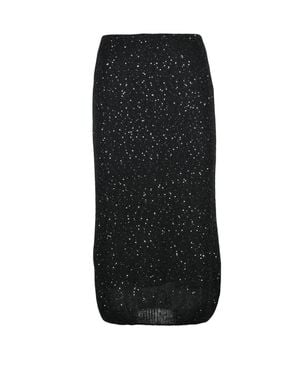 Nude Polyester Elasticated Rhinestone Knit Midi Skirt - Black