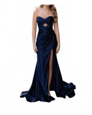 Sherri Hill Strapless Fitted Stretch Satin Prom Dress - Blue