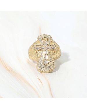 Fashnzfab Baguette Cz Cross Accent Pave Statement Ring - Metallic