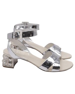 Miu Miu Crysta- Embellish Sandal Heels - Metallic