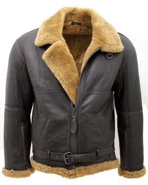 Infinity Leather Raf Sheepskin Leather Aviator Jacket-Skyfair - Black