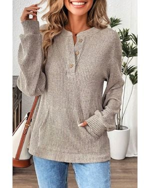 Dear Lover Ribbed Henley Top - Gray