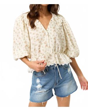 Lalavon Puff Sleeve Floral Top - Blue