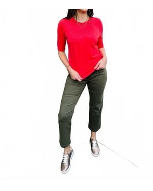 EsQualo Crewneck Three-Quarter Wide Sleeves Sweater - Red