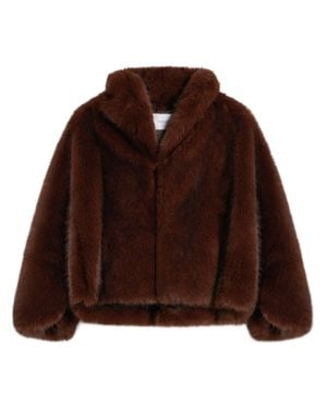Ballantyne Cropped Faux Fur Jacket With Wide Collar - Brown