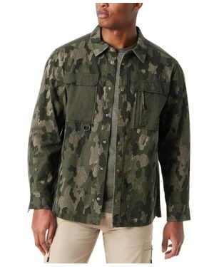 BASS OUTDOOR Worker Shacket Camo Relaxed Fit Snap Front Fts305 - Green