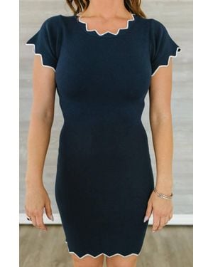 Apricot Zig-zag Neck Knit Dress - Blue