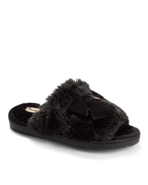 Dearfoams Bianca Pile Slide Slipper With Bow - Black
