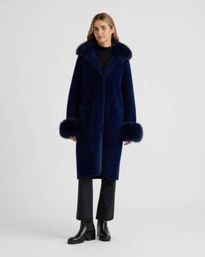 NVLT Longline Coatigan With Removable Faux Fur Collar And Cuffs - Blue