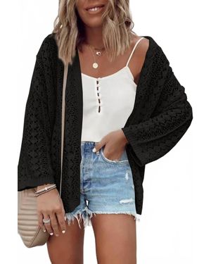 Shewin Crochet Open Knit Cardigan - Black