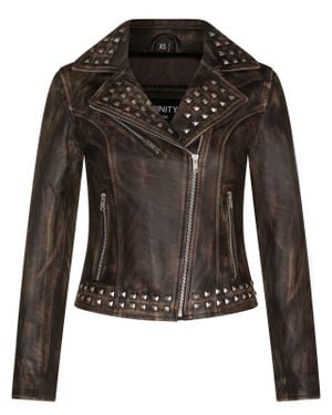 Infinity Leather Gothic Biker Jacket With Studs-Bilbao - Black