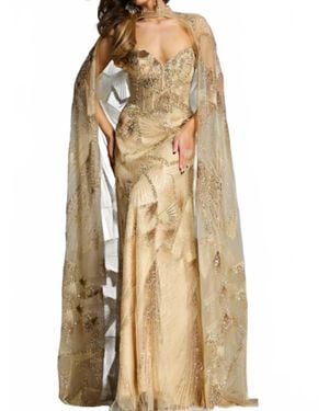 Jovani Cape Sleeve Embellished Dress - Natural