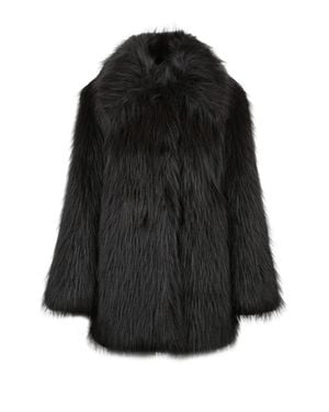 SELECTED Faux Fur Coat With Plush Texture And Practical Design - Black