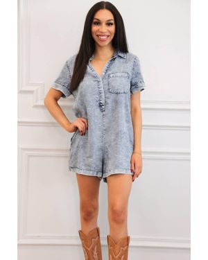 Day + Moon Every Day Casual Washed Denim Romper - Blue