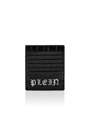 Philipp Plein Crocco Printed Leather Credit Cards Holder Gothic Plein - Black