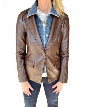 J. Society Leather Blazer With Detachable Denim - Blue
