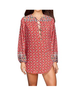 Nanette Lepore Pretty Tough Lace Up Tunic Top - Red