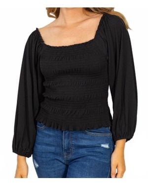 White Birch Smocked & Ribbed Top - Black