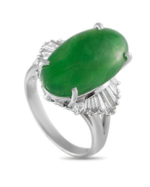 LB Exclusive Platinum 0.72 Ct Diamond And 7.20 Ct Jade Ring Mf29-073025 - Green