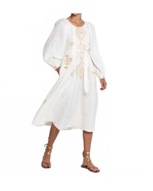 Greek Archaic Kori Lefkada Midi Dress With Belt - White