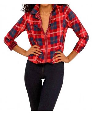 Gretchen Scott Button Up Middleton Plaid Boyfriend Shirt - Red