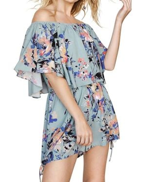 Umgee Floral Off Shoulder Romper - Blue