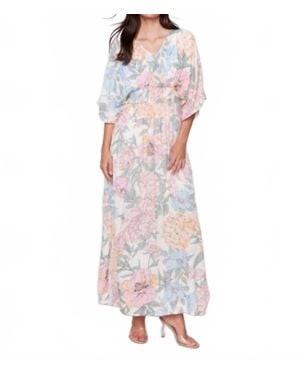 Charlie b Printed Dolman Sleeve Maxi Dress With Side Slits - White