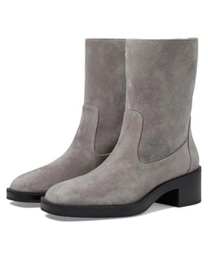 Stuart Weitzman Kaia Boots Leather Round Toe Bootie Htat1036 - Gray
