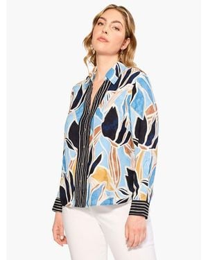 NIC+ZOE Nic+Zoe Sapphire Shades Shirt Tropical Button Up Preppy Erk495 - Blue