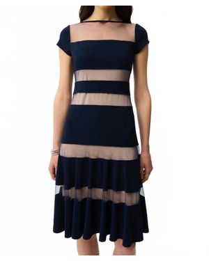 Joseph Ribkoff Silky Knit Fit And Flare Dress With Mesh Inserts - Blue