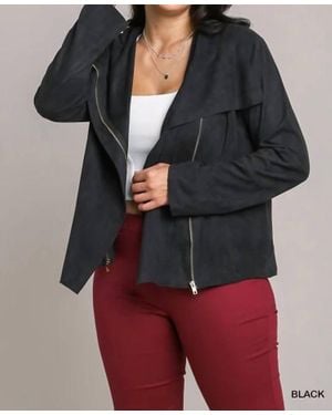 Umgee Plus Size Suede Moto Jacket - Black