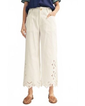 Jodifil Eyelet Hem Cropped Pants - Natural