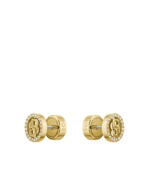 BOSS Tone Earrings With Crystals And Double B Monogram - Metallic