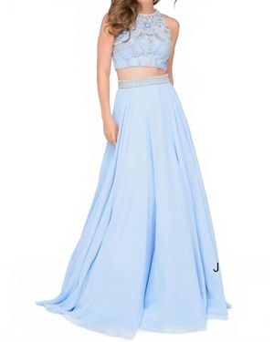 Jovani Two-Piece Chiffon Embellished Prom Dress - Blue