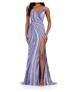 Ashley Lauren Sweetheart Fitted Swirl Pattern Prom Dress - Blue