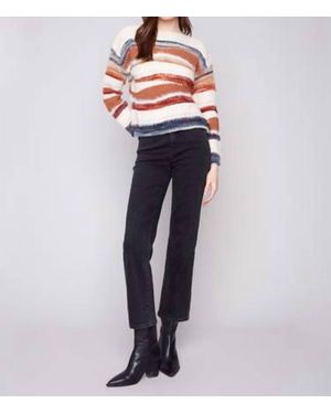 Charlie b Patchwork Knit Drop Shoulder Sweater - Blue