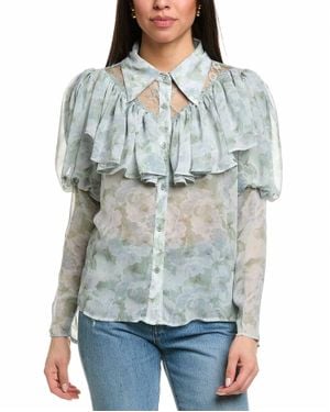 Beulahstyle Floral Button Down Blouse - Gray