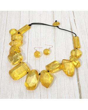 Fashnzfab Bold Geometric Resin Pebble Link Statement Necklace - Metallic