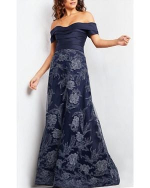 Jovani Off The Shoulder A Line Gown - Blue