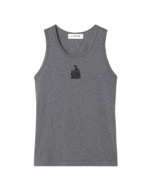 Lanvin Sleeveless Fitted Top With Embroidered Emblem - Gray