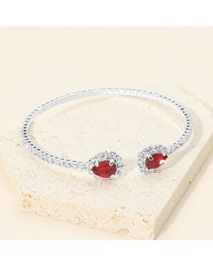 Fashnzfab Pear Crystal Tip Rhinestone Cuff Bracelet - Natural