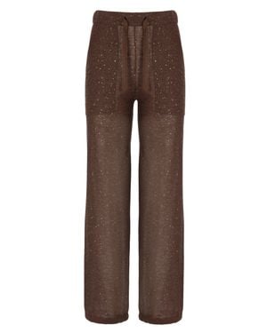Kangra Viscose Sequined Drawstring Straight-Leg Pants - Brown