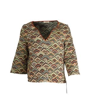 Ba&sh V-Neck Three-Fourth Sleeves Abstract Top - Multicolor