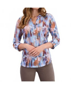 Fdj Quarter Sleeve Henley Top - Blue