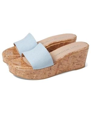 Stuart Weitzman Summer Sandal Leather Slip On Wedge Heel Rhs8323 - Blue